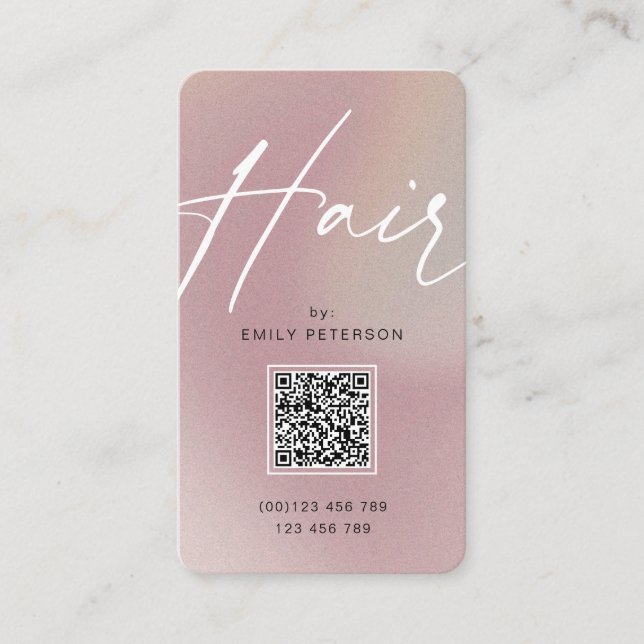 Carte De Visite QR code moderne chic cheveux tendance style vertic (Devant)