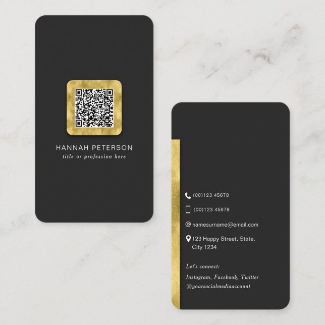 Carte De Visite QR code moderne design or scannable réseau (Devant / Derrière)