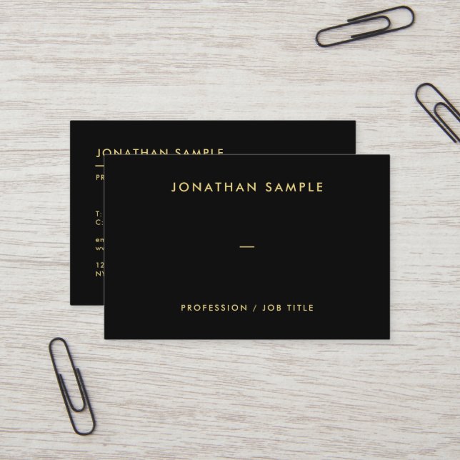 Carte De Visite QR Code Moderne Elegant Black Gold Texte Européen (Devant/Arrière en situation)