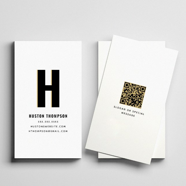 Carte De Visite QR Code Moderne Shadow Monogramme Cool tendance él (Créateur téléchargé)