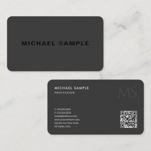 Carte De Visite QR Code Monogramme élégant Noir Professionnel