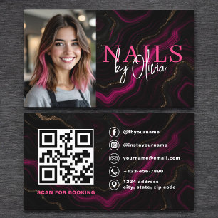 Carte De Visite QR Code Nail Spécialiste Photo Marbre rose chaud