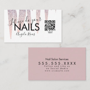 Carte De Visite QR CODE Nails Salon Blush Parties scintillant rose