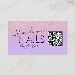 Carte De Visite QR CODE Nails Salon Citation Violet rose