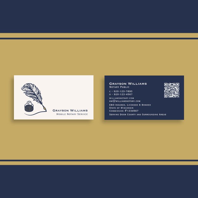 Carte De Visite QR Code Navy Mobile Notary Business Card (Créateur téléchargé)