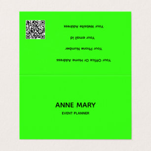 Carte De Visite QR Code Neon Green Moderne Coloré Événements Cool