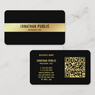 Carte De Visite QR Code Noir Et Or Élégant Modèle Luxe