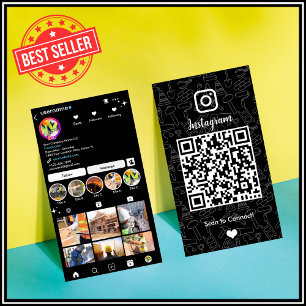 Carte de visite QR Code noir Instagram Constructio