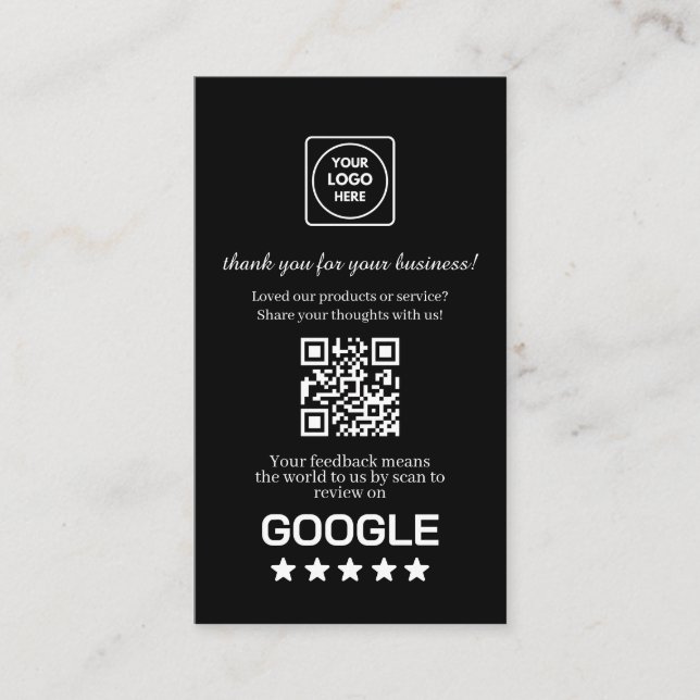 Carte De Visite QR Code Noir | Lien personnalisé de remerciement G (Devant)