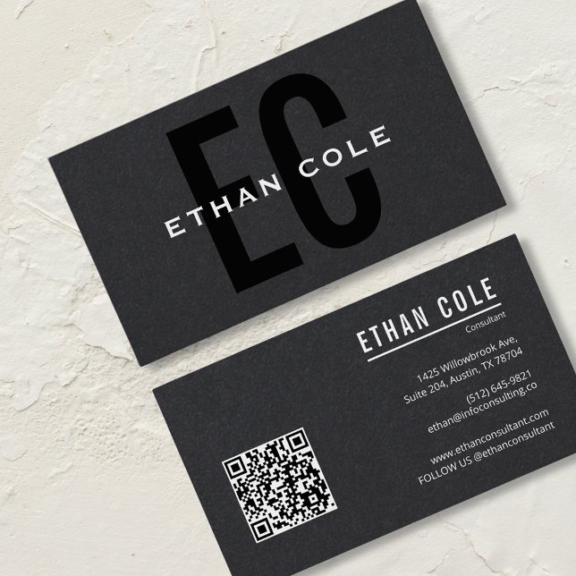 Carte De Visite QR Code Noir Moderne professionnel (Créateur téléchargé)
