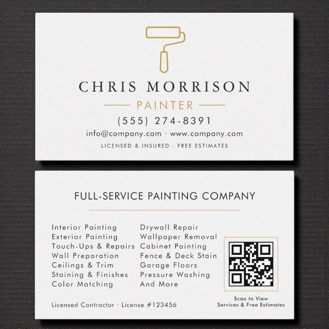 Carte de visite QR Code Or Blanc Peintre Moderne (Créateur téléchargé)