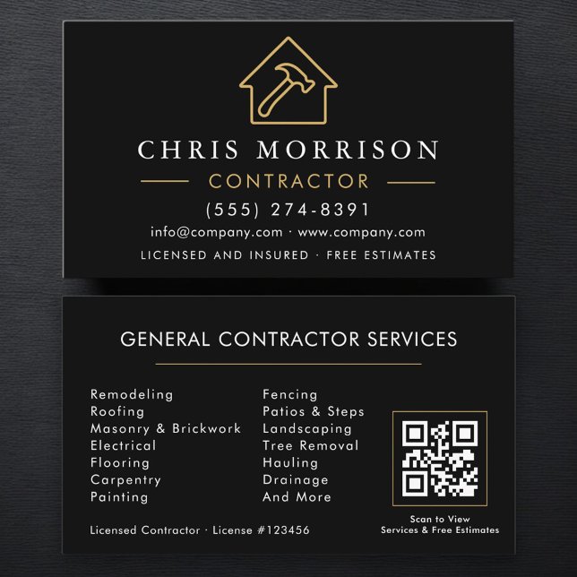 Carte de visite QR Code Or Noir Construction Génér (Créateur téléchargé)