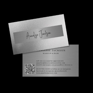 Carte De Visite QR CODE parties scintillant argent salon de beauté