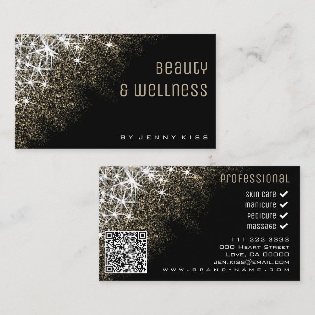 Carte De Visite QR Code Parties scintillant or brillant étoiles We (Devant / Derrière)