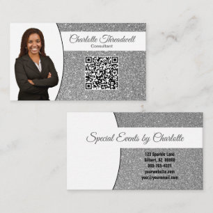 Carte De Visite QR Code Personnalisé avec Paillettes Argentées Pro