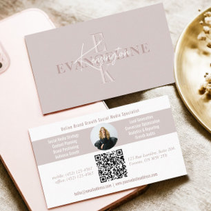 Carte de visite QR Code photo à monogramme minimal