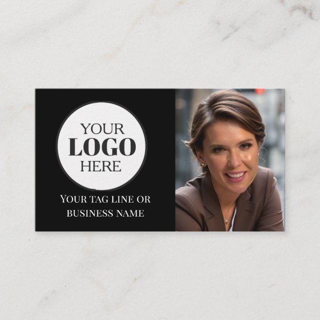 Carte De Visite QR Code Photo Black White Logo Simple (Devant)