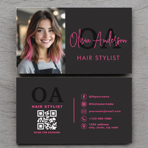 Carte De Visite QR Code Photo Hair Styliste Monogramme Typographie