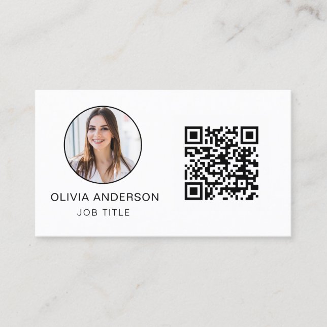 Carte De Visite QR Code photo professionnelle noir blanc affaires (Devant)