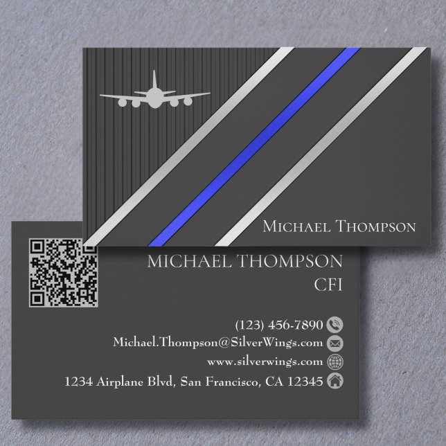 Carte De Visite QR Code Pilote Professionnel Aviation de Style (Créateur téléchargé)