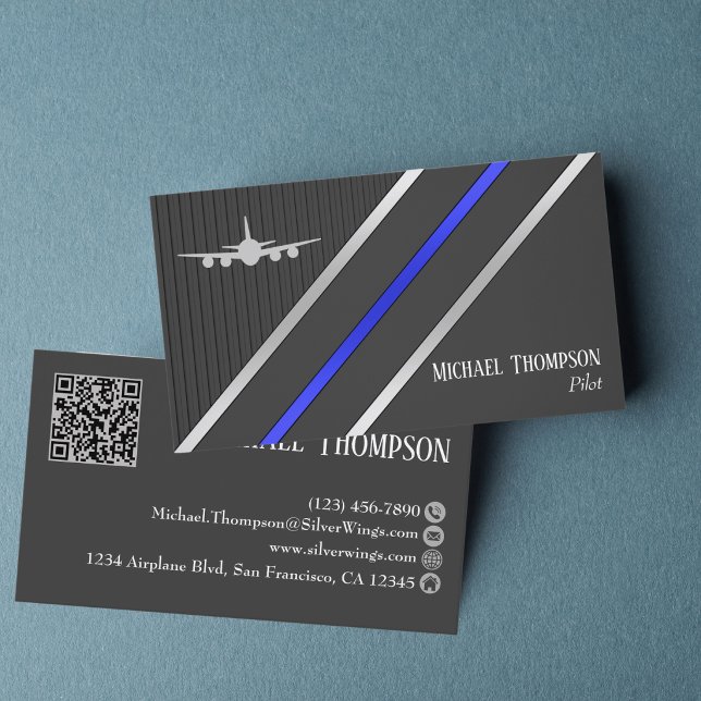 Carte De Visite QR Code Pilote Professionnel Aviation de Style (Créateur téléchargé)
