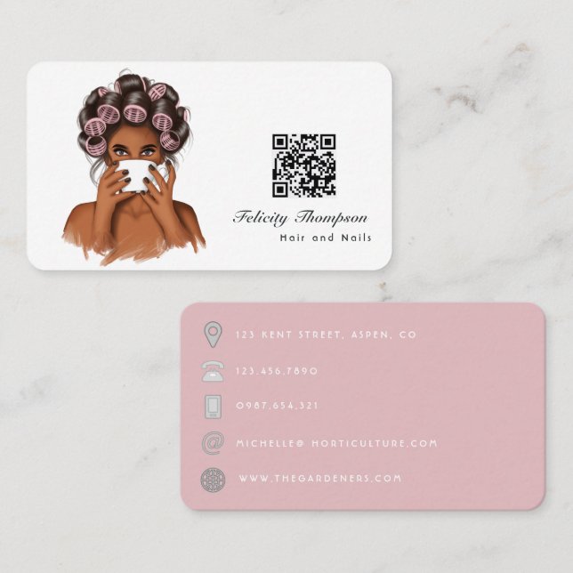 Carte de visite QR Code pour coiffeur afro-américa (Devant / Derrière)