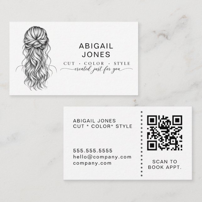 Carte de visite QR Code pour Coiffeur Moderne (Devant / Derrière)