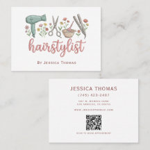 Carte de visite QR Code pour coiffeuse aux motifs