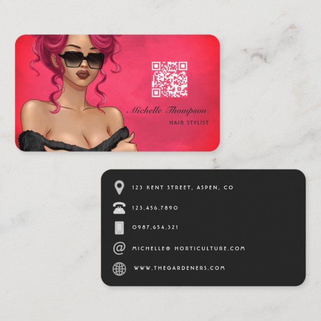 Carte de visite QR Code pour coiffeuse professionn (Devant / Derrière)