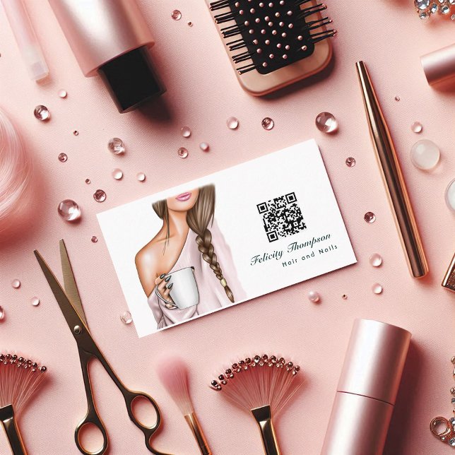 Carte de visite QR Code pour les cheveux et les on (Hair and Nails QR Code Business Card)