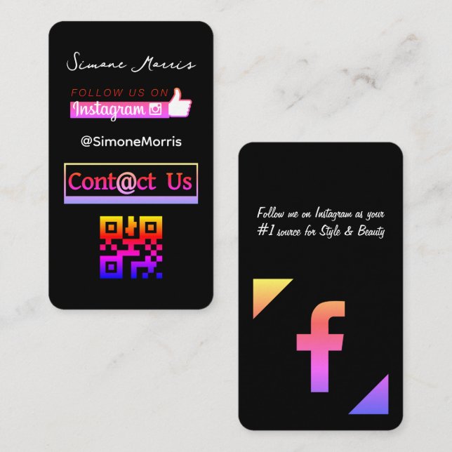 Carte de visite QR Code pour les médias sociaux (Devant / Derrière)
