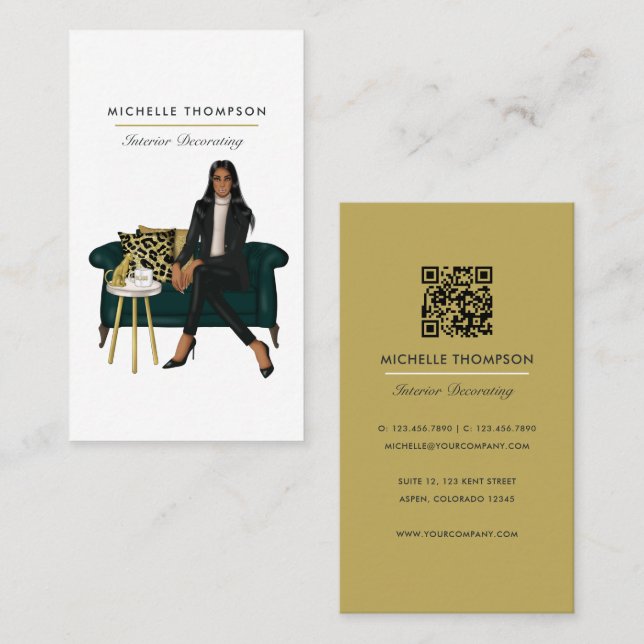 Carte de visite QR Code pour patron de café Glam C (Devant / Derrière)