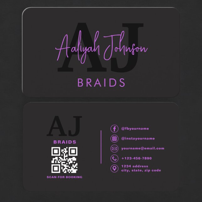 Carte de visite QR Code pour tresseuse Violet Noir (Créateur téléchargé)