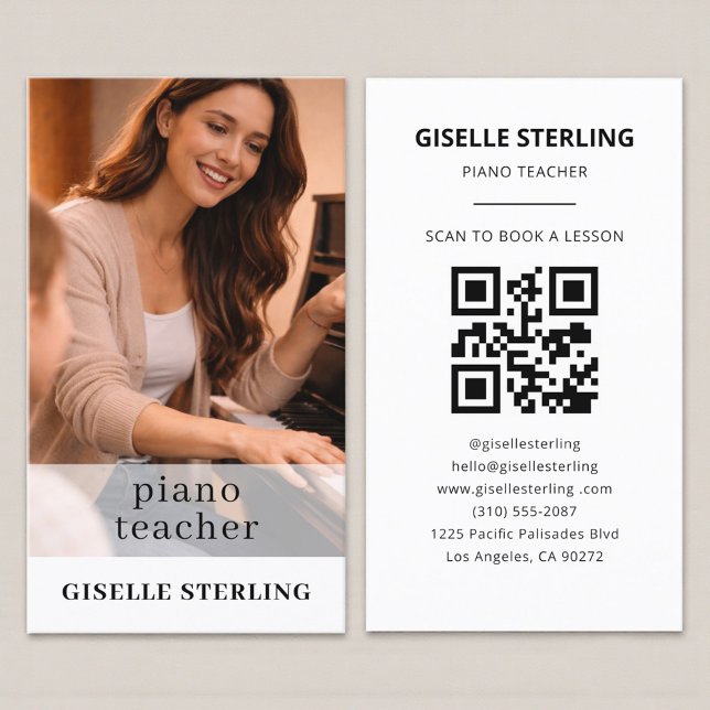 Carte de Visite QR Code Professeur de Piano Photo (Créateur téléchargé)