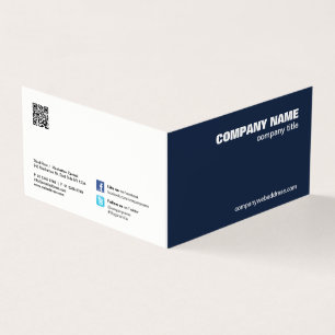 Carte De Visite QR Code Professional Company Navy Blue Minimaliste