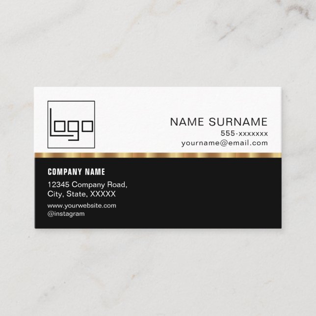 Carte De Visite QR Code Professional Custom Logo Black Gold Modern (Devant)
