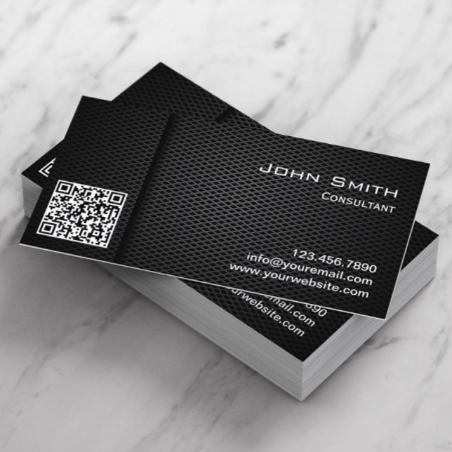 Carte De Visite QR Code Professional Dark Metal Consultant (Créateur téléchargé)