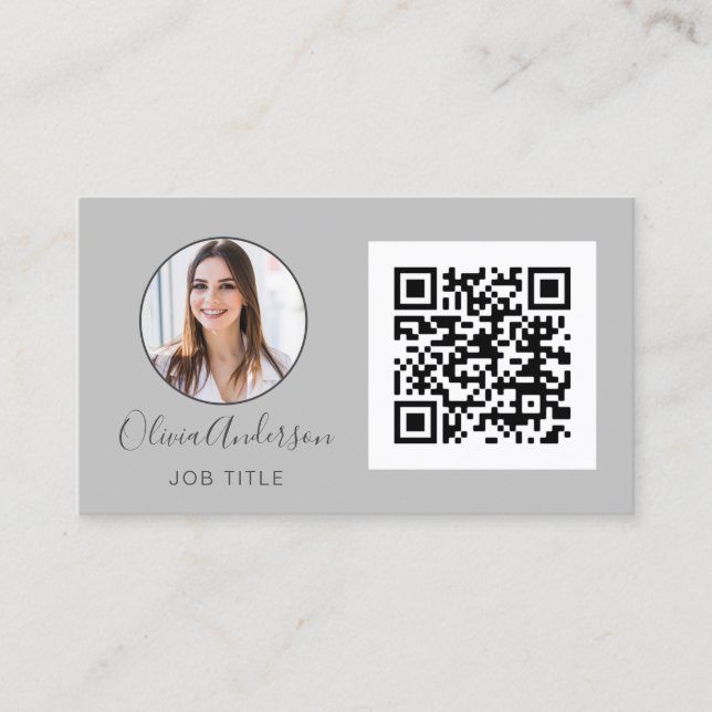 Carte De Visite QR Code Professional Photo Silver Grey (Devant)