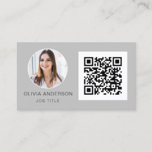 Carte De Visite QR Code Professional Photo Silver Grey Business Ca