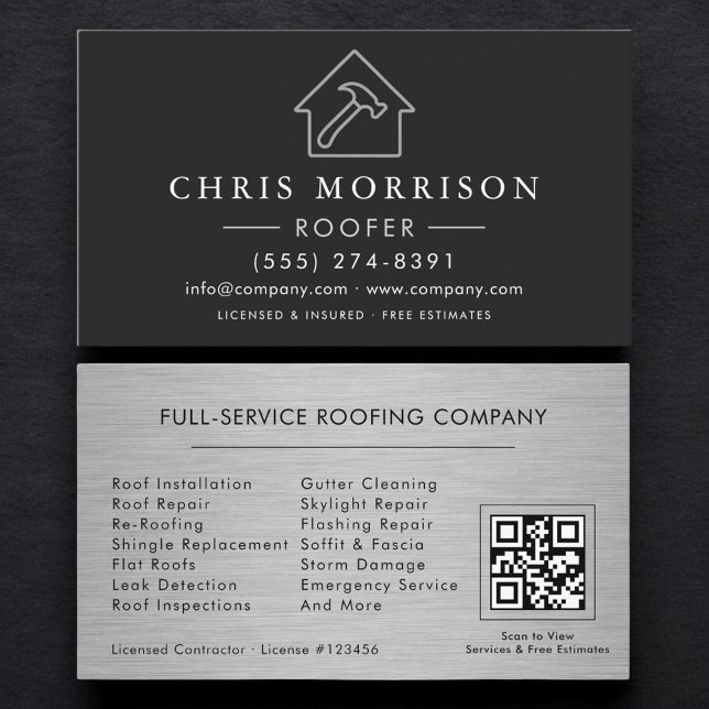 Carte De Visite QR Code Professional Roofing Services  (Créateur téléchargé)