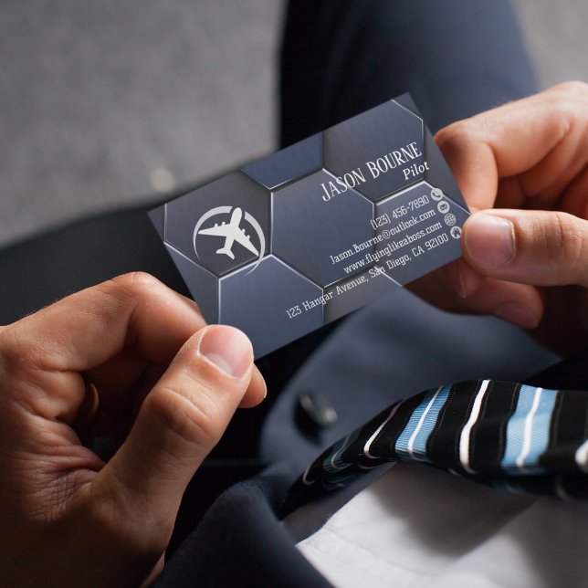 Carte De Visite QR Code Professionnel Aviation Bleu Marine Moderne (Créateur téléchargé)