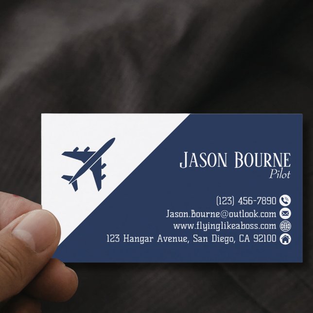 Carte De Visite QR Code Professionnel Aviation Bleu Nuit Blanc (Créateur téléchargé)
