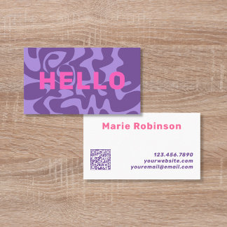 Carte De Visite QR Code Purple Pink Retro Squiggles