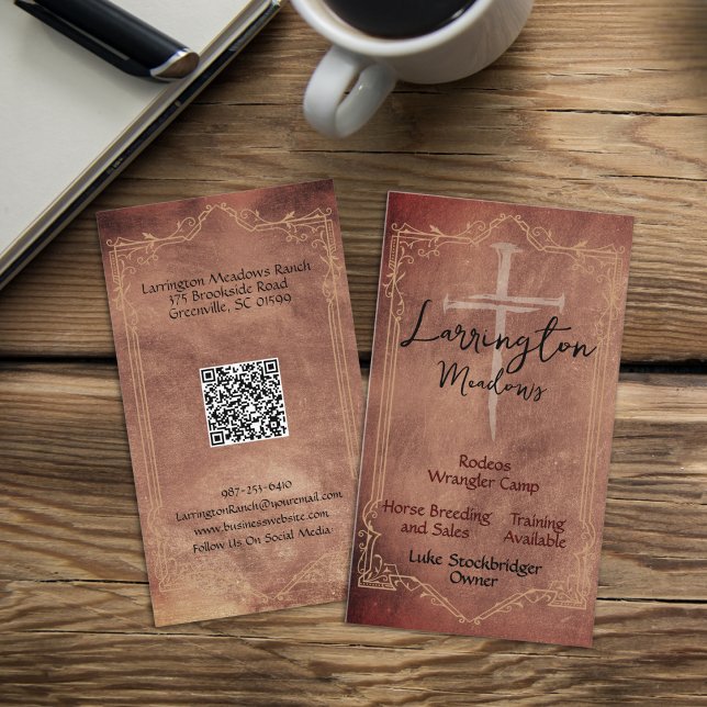 Carte de visite QR Code Ranch Équestre Élégant Cro (Créateur téléchargé)