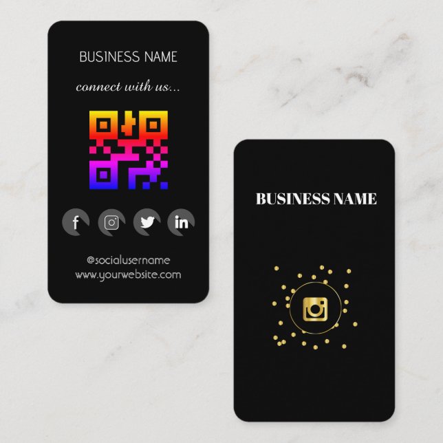 Carte de visite QR Code Réseaux Sociaux Noir (Devant / Derrière)