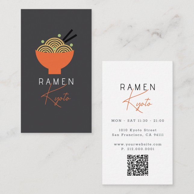 Carte de visite QR Code Restaurant Ramen Gray (Devant / Derrière)