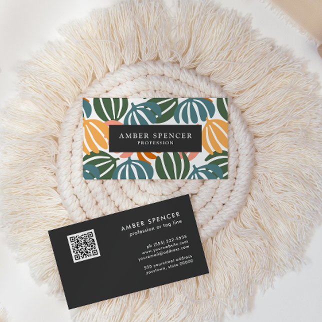CARTE DE VISITE QR CODE RETRO FEUILLES SUPER BOTANIQUE (Créateur téléchargé)