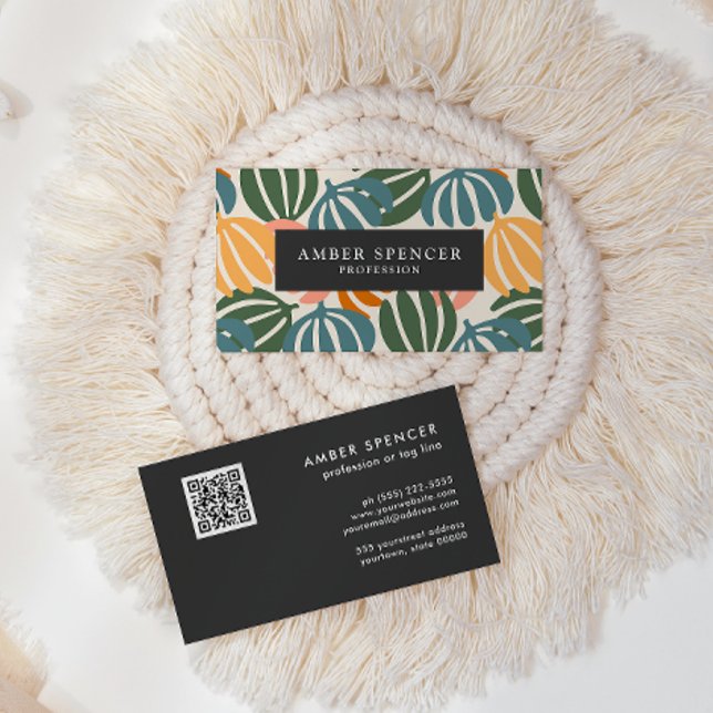 CARTE DE VISITE QR CODE RETRO FEUILLES SUPER BOTANIQUE (Créateur téléchargé)