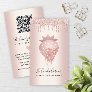 Carte De Visite QR Code Rose de fraise Gold Confection Sweet