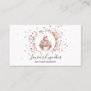 Carte De Visite QR Code Rose Gold Cupcake boulangerie Chef Cake